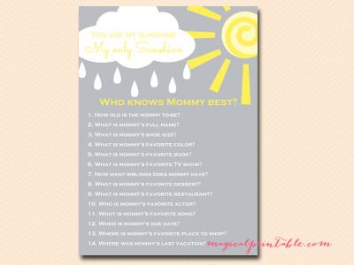 who-knows-mommy-best You are my Sunshine Baby Shower Game Pack