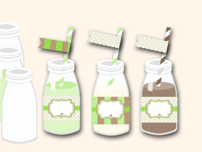 free green baby shower bottle wrappers and matching flag toppers