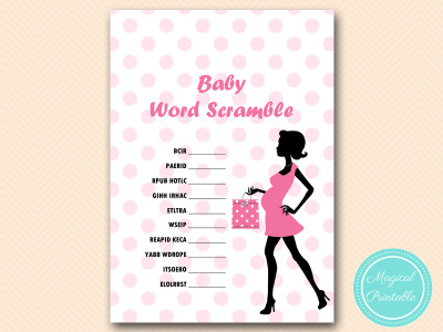 scramble baby shower game, girl, pink
