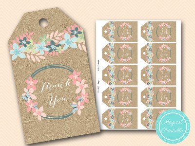 thank you tags, craft paper, floral, romantic