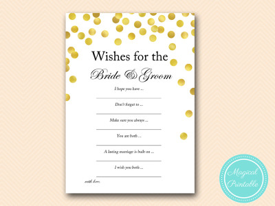 gold dots bridal shower, wishes-for-bride-groom bridal shower cards