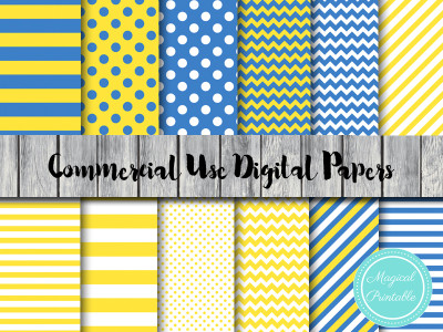 minions digital papers, yellow and blue digital papers