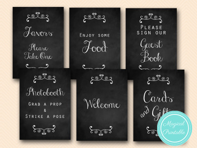 printable chalkboard signs, decoration signs, welcome sign, favors, cards, drinks station sn30