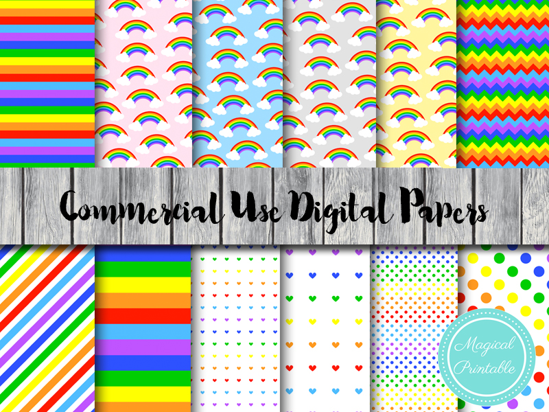 Rainbow Digital Papers - Magical Printable