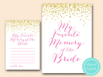 my favorite memory of the bride Hot Pink and Gold Confetti Bridal Shower Games