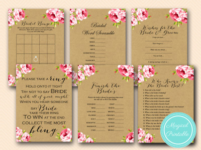 floral burlap rustic and romantic bridal shower games pack bs14