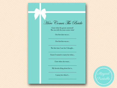 here-comes-the-bride Tiffany Theme Bridal Shower Games Pack