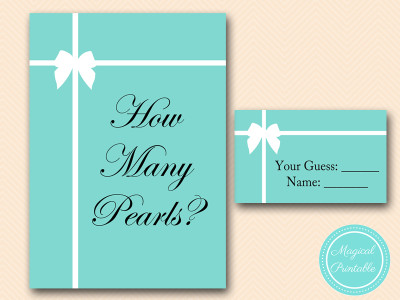 how-many-pearls-sign Tiffany Theme Bridal Shower Games Pack