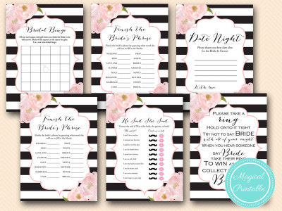 shabby chic bridal shower games black stripes peonies florals bs150
