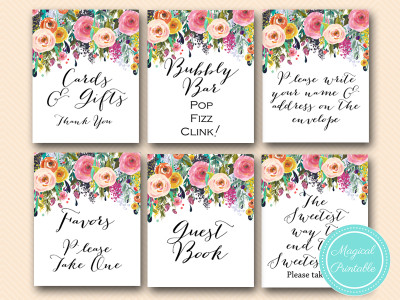 sn34 bs138 painted hand drawn floral decoration signs, wedding signages, bridal shower signs