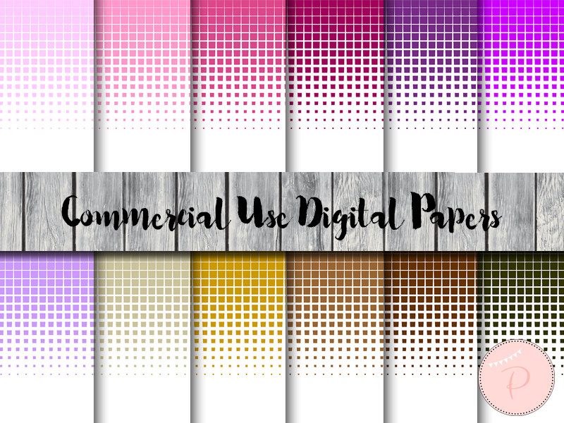 Rainbow Half tone Square Digital Paper - Magical Printable