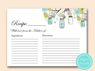 bs40 mason jars teal bridal shower recipe cards printable download
