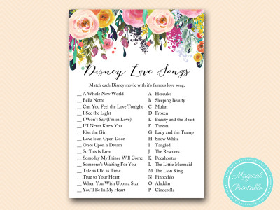 disney love songs from movies bridal shower game