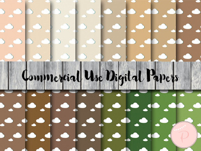 dp54 Sky Cloud Digital Paper, Cloud Pattern, Brown Green Digital Papers