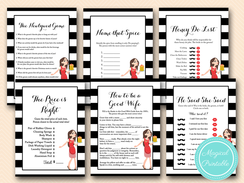 Modern Housewife Bridal Shower Game Pack Magical Printable