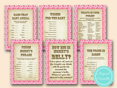 pink girl cowgirl baby shower game pack download, pink paisley pattern