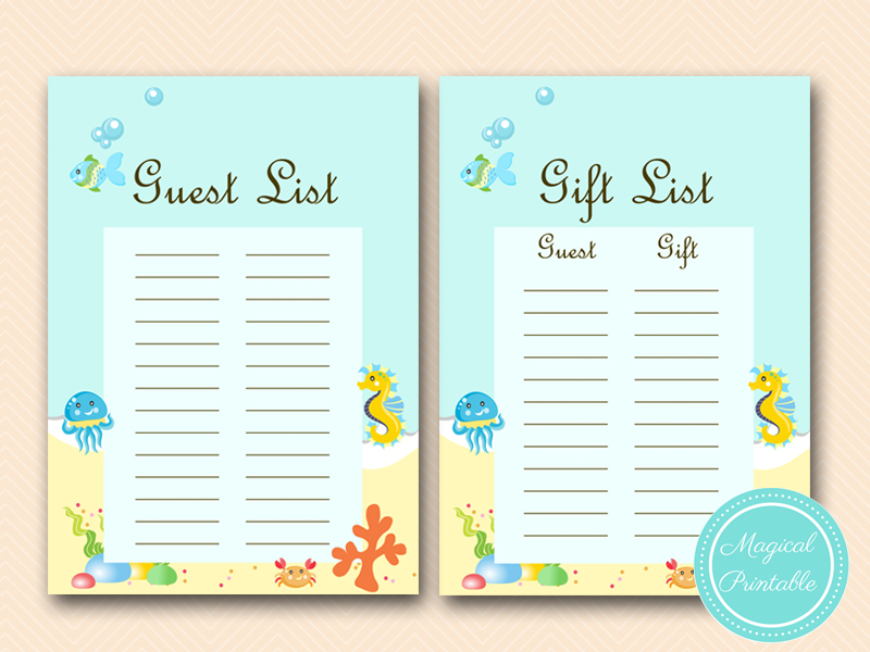 under the sea baby shower game package magical printable baby shower guest list printable