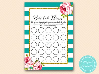 BS13-bingo-bridal-gift-items-floral-teal-stripes-bridal-shower-game