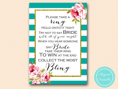 BS13-dont-say-bride-ring-5x7-floral-teal-stripes-bridal-shower-game