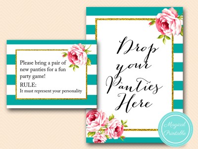 BS13-drop-your-panties-sign--floral-teal-stripes-bridal-shower-game