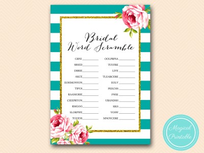 BS13-scramble-bridal-words-floral-teal-stripes-bridal-shower-game
