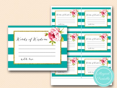 BS13-words-of-wisdom-cards-floral-teal-stripes-bridal-shower-game