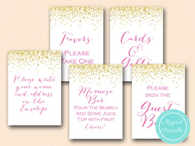 hot pink and gold confetti bridal shower sign, bridal shower decor, wedding signs