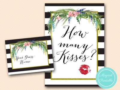 how-many-kisses-sign-Luau Bridal Shower Game, Hawaiian, Spring, Wedding Shower
