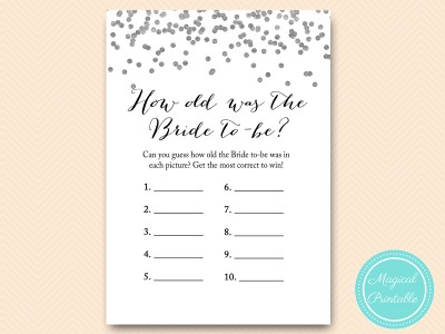 how old was the bride Silver Foil Confetti Bridal Shower Game