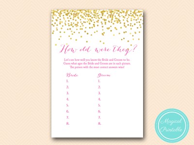 how old were they bridal shower game hot pink bs63