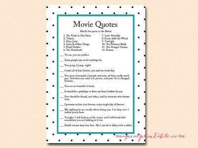 free movie quote game teal bridal shower