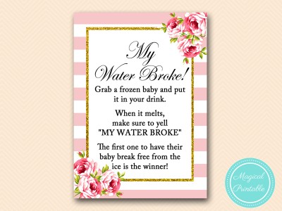 my water broke game Pink Floral Chic Baby Shower Game Pack