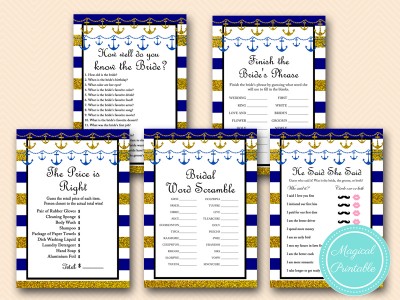 navy and gold nautical bridal shower games pack download bs167