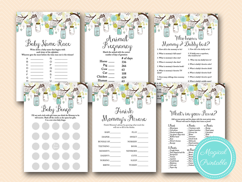 Mason Jars Baby Shower Game Package Magical Printable