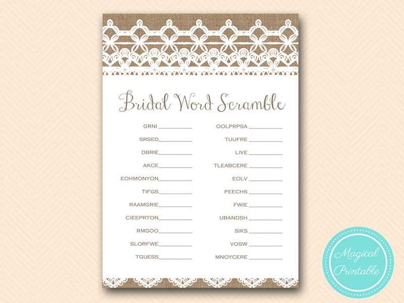 Burlap and Lace Bridal Shower Games - Magical Printable