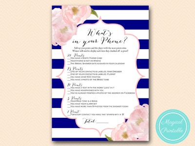 BS177-whats-in-your-phone blue stripes bridal shower game