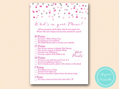 BS179-whats-in-your-phone-Pink-silver-confetti-bridal-shower-games