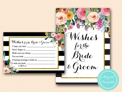 BS402-wishes-for-bride-and-groom-sign-FLORAL-GOLD-BRIDAL-SHOWER-GAME