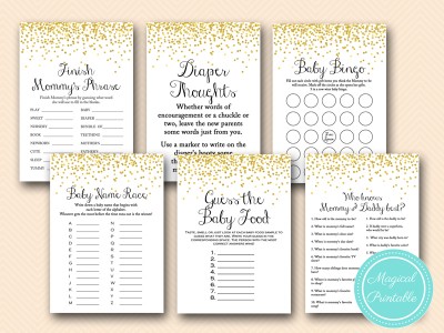 gold baby shower game pack, gold confetti, sprinkle tlc148