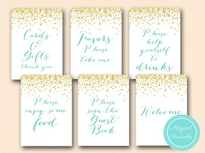 mint and gold bridal shower sign, wedding signs, mint baby shower signs bs184