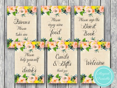 rustic floral burlap signs, bridal shower signs, baby shower signs, wedding bs183 sn41