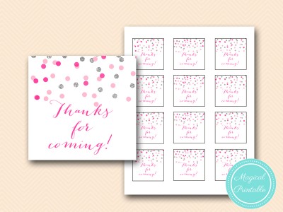 thank you tags PINK AND SILVER CONFETTI DECORATION TAGS