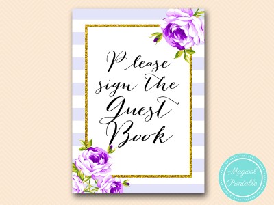 SN411-sign-guestbook-purple-lavender-bridal-shower-baby-wedding-sign
