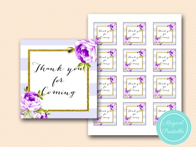 SN411 thank you tags purple bridal shower favor baby shower favors