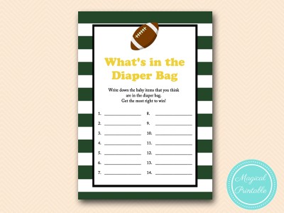 TLC409-whats-in-the-diaper-bag-football-baby-shower-games-Green Bay Packers