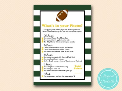 TLC409-whats-in-your-phone-football-baby-shower-games-Green Bay Packers