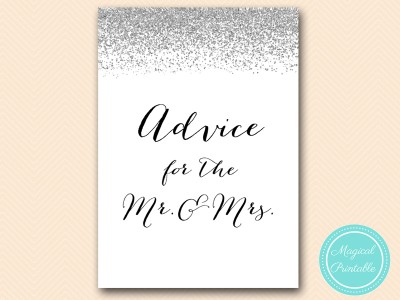 advice for mr and mrs bridal shower advice cards in silver confetti sign