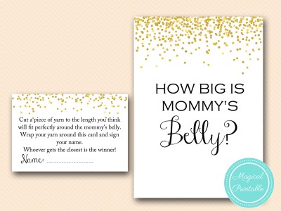 how-big-is-mommys-belly-cards baby shower game gold