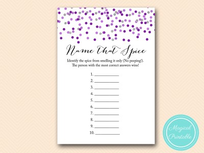 BS426-name-that-spice-purple-silver-dots-bridal-shower-game