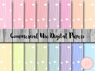 DP131 Heart Vine Pattern Digital Papers, Pastel, Rainbow